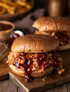 Barbeque pulled chicken sandwiich on whole wheat bun