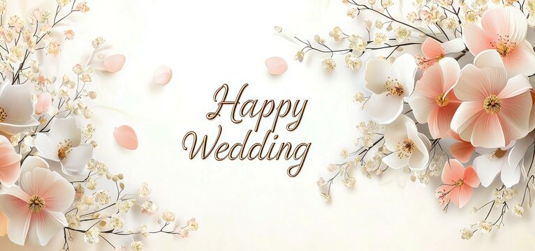 Elegant floral wedding invitation background with soft pastel colors, featuring delicate flowers and a joyful atmosphere, perfect for special events