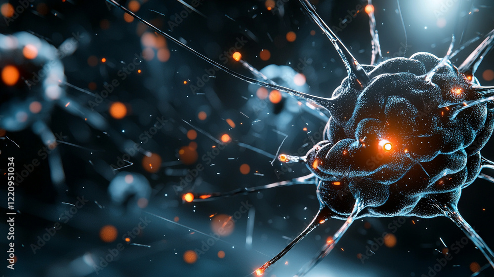 Aufkleber microscopic cellular structure with glowing particles a detailed 3d render