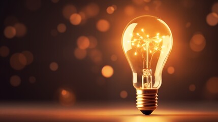 Symbol of a lightbulb turning on to represent an idea with ample space on the left or right side, soft light background,generative ai illustration