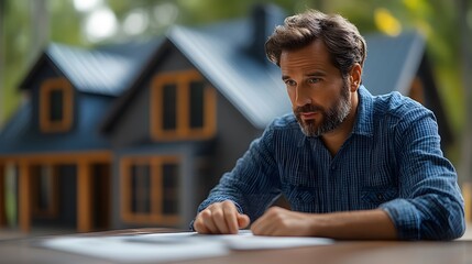 Fototapeta premium Adjuster working on home insurance claim resolution with advanced 3D technology, 8K detailed 3D animation render,