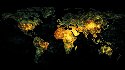 Global map showcasing light distribution across continents during nighttime hours