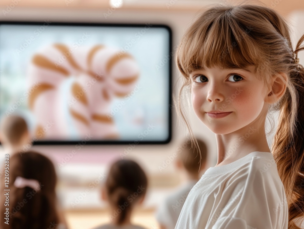 Poster explore advanced education with a glimpse into a futuristic classroom where holographic students are