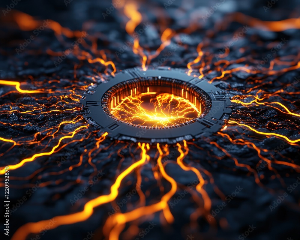 Aufkleber explore an abstract digital landscape showcasing firewalls and encryption techniques within a glowin