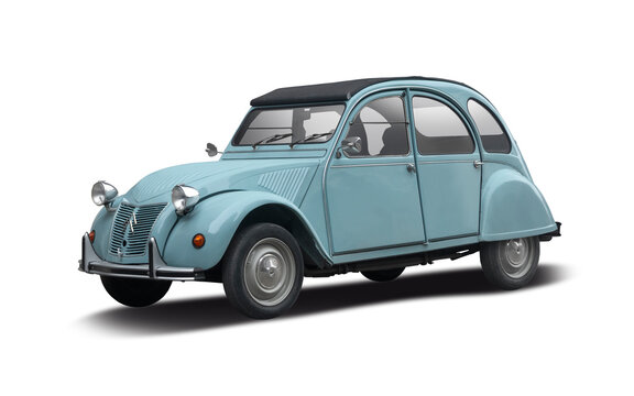 Citroen 2CV classic car isolated on white background