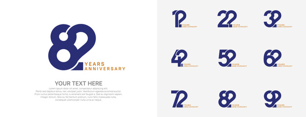 Anniversary logo set vector design, blue and brown color for celebration event