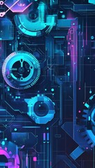 Obraz premium Vibrant thumbnail art featuring gears and circuits with tools set against a grid background