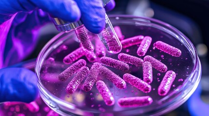 A laboratory technician researching antibiotic-resistant bacteria under a microscope.