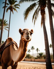 a camel in a wooded area in the desert