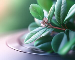 Obraz premium This image displays a close-up of leaves and a small flower, which has no relation to the corporate training or cybersecurity requested There are no professionals or tools visible in this image, no