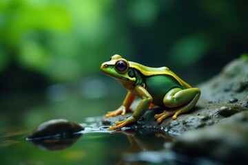 Naklejka premium Colorful tadpole frog swimming in lush rainforest, rainforest, water, wildlife