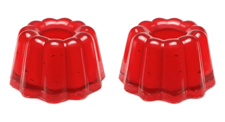 A vibrant red jelly placed on a transparent background, showcasing its smooth, glossy texture and rich color, creating a simple yet appetizing visual