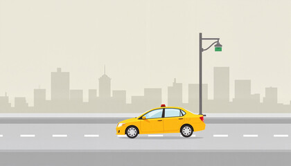 Yellow taxi driving on city street