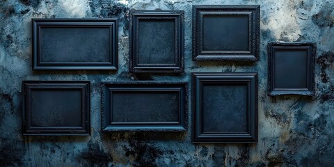 Wall with a row of black frames