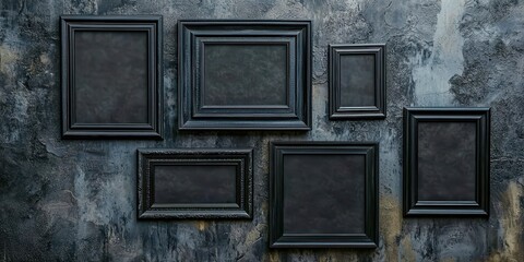 Wall with black frames and a black background