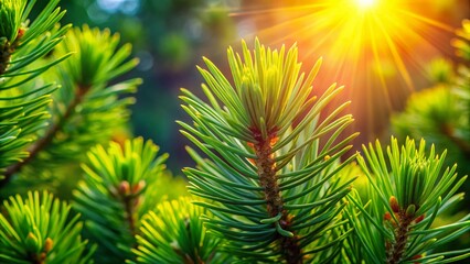 Lush Green Pine Needles Close-Up: Nature Texture Background
