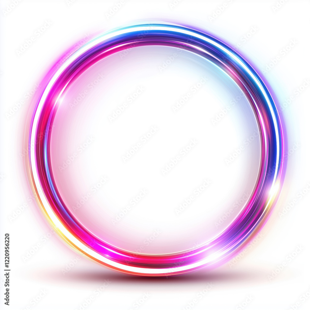 Poster neon circle frame: a vibrant and futuristic circular frame composed of overlapping neon lines, radia
