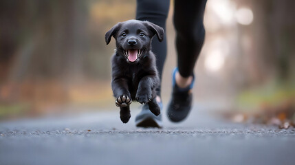  puppy running with owner