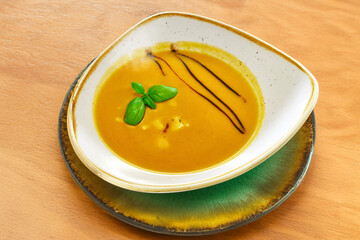 Pumpkin cream soup, restaurant food