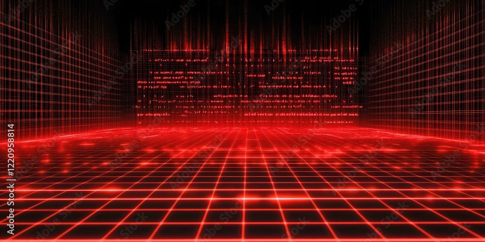 Poster red background with a grid of squares