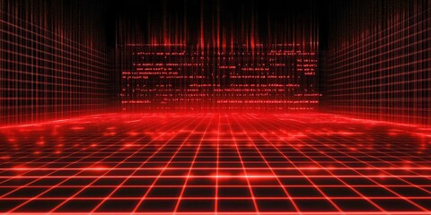 Red background with a grid of squares