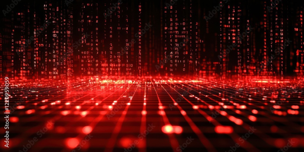 Poster Red background with a grid of numbers