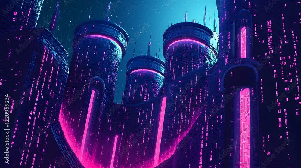 Poster a fortress of data guarded by vigilant sentinels, symbolizing data security and privacy, with keywor