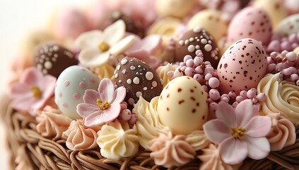 Easter eggs and Easter cake.
