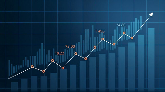 Graph the stock market with rising lines and numbers