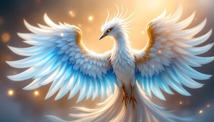 Obraz premium Majestic Phoenix: A Serene Digital Painting of Light and Feathers