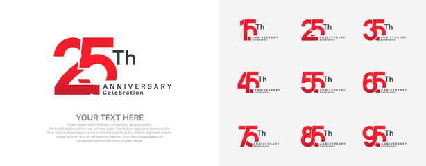 Anniversary logo set vector design, red color for celebration event
