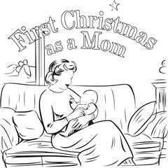 Christmas Quote Design. My First Christmas As Mom T Shirt Design.
