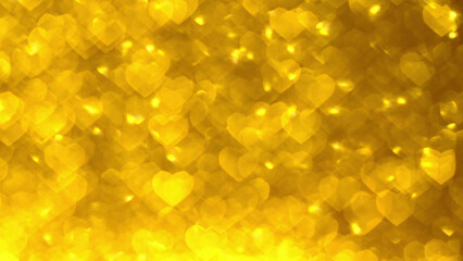 Blurred background. Golden shiny background in the form of hearts for the Valentine's Day holiday