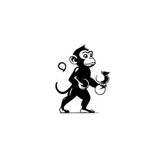 Fototapeta premium Monkey With Fruits Vector Logo Design