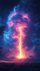 Fototapeta premium Bright neon-colored clouds with glowing lightning and stars. Perfect for dreamlike, magical, and artistic visuals.