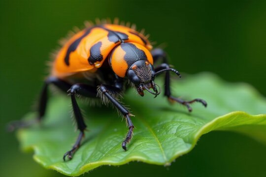 Gelbbindige furchenbiene halictus scabiosae on a leaf, nature, furrowed beetle