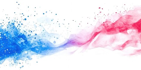 Blue and red watercolor painting with white background