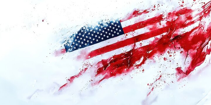 Red and white American flag with red splatters