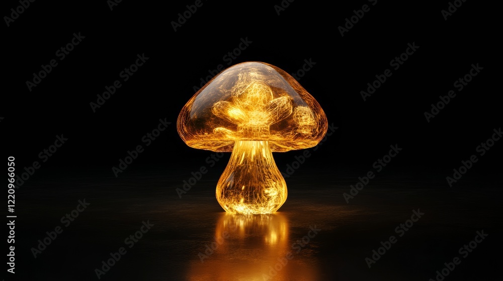 Poster glowing translucent mushroom with intricate details in 3d render