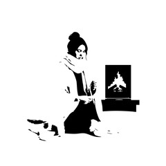 Person By Fireplace Vector Logo Design