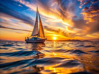 Naklejka premium Sailboat at Dusk: Golden Hour Sailing Photography