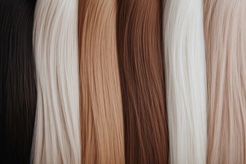 Naklejka premium A diverse collection of hair extensions in various shades, showcasing natural colors and textures for style enthusiasts seeking versatility and variety