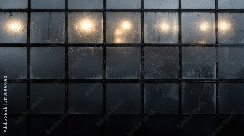 Poster a window with a dark background and a light shining through it