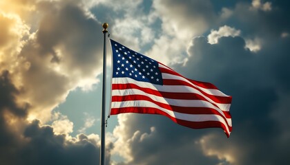 Obraz premium American Flag: Dramatic Cloudscape, Patriotism, and Majestic Display