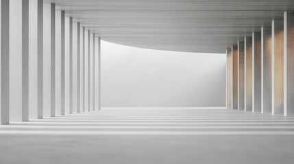 Minimalist architectural space featuring columns and soft lighting in a modern design