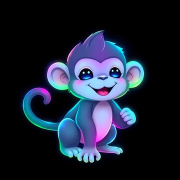 Cute cartoon monkey representing the Chinese zodiac sign with vibrant colors  on a dark background. Generative AI
