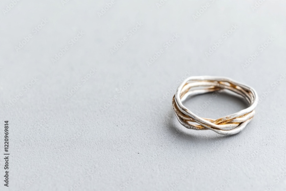 Poster craftsmanship shines in a unique artisan wire ring with intricate loops against a soft gray backdrop