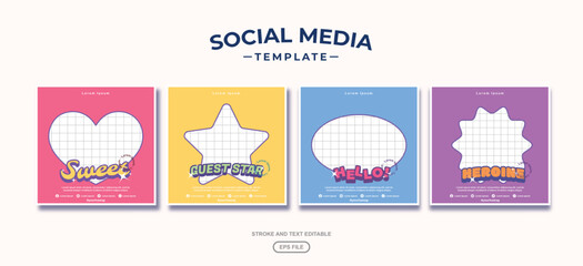Template for social media collection. Vertical background. Hippie colorful design with positive quotes and fun elements. Baby design. 