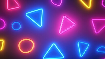 Neon abstract shapes illuminate the background