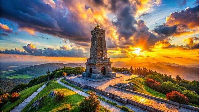 Majestic Shipka Pass Monument, Bulgaria: Panoramic View with Bokeh Effect